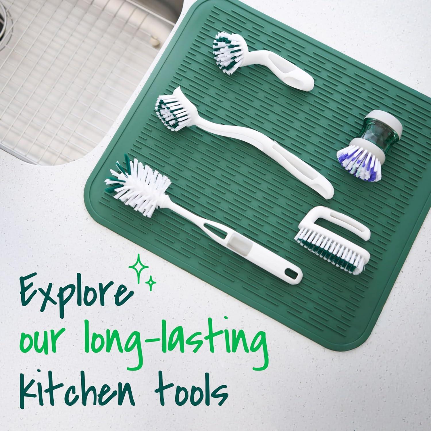 image:imageScotchBrite Small Utility Brush Long Lasting Dish Brush with Handle for Scrubbing Cookware Hands Tile Grout Cutting Boards and Utensils without Scratching Antimicrobial and Rinses CleanHand Nail Brush