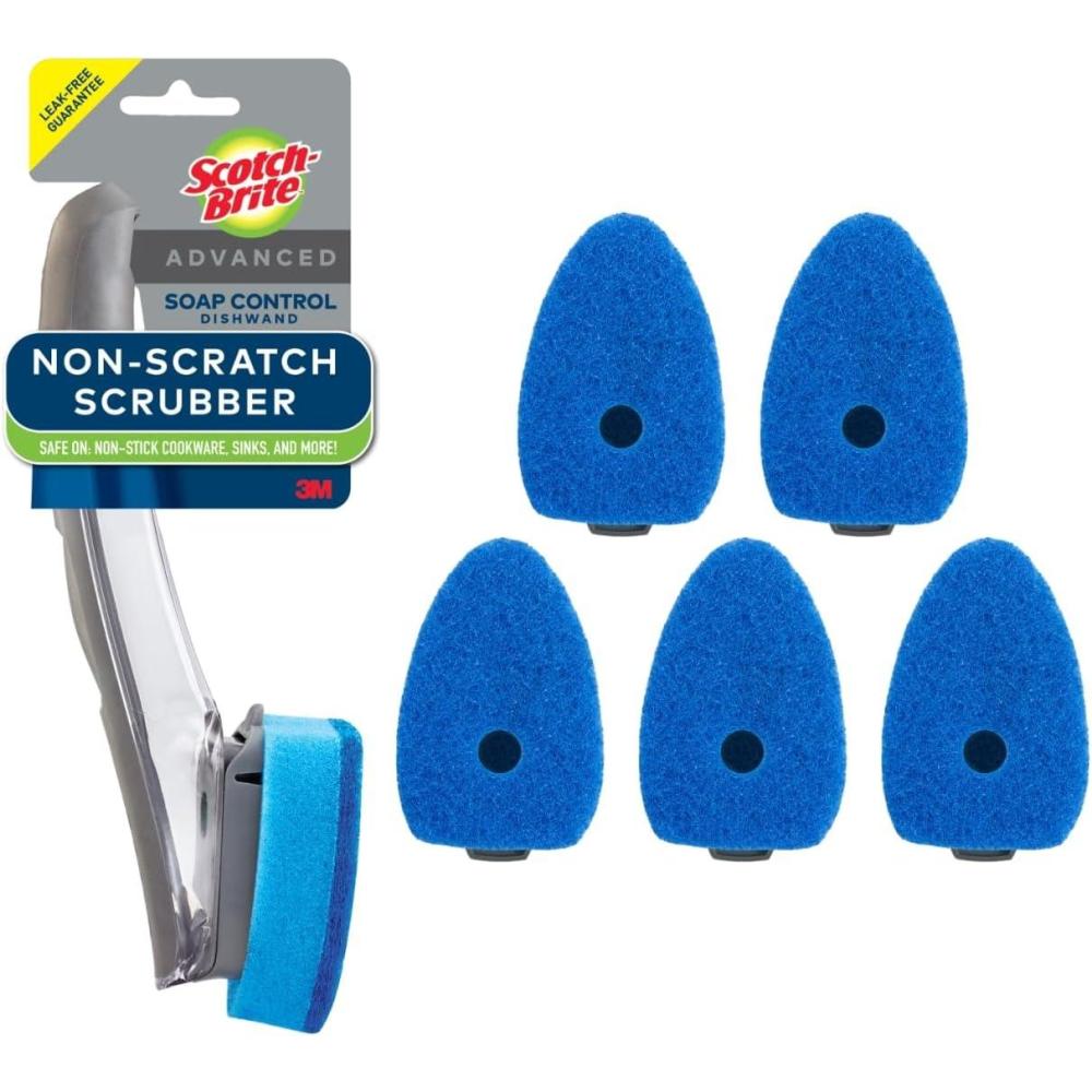 image:imageScotchBrite Advanced Soap Control NonScratch Dishwand Kit 1 Dish Wand amp 5 Sponge Refills Prevents Soap from Leaking LeakFree Guarantee Best for Nonstick Pots and Pans Glass Tubs amp Showers