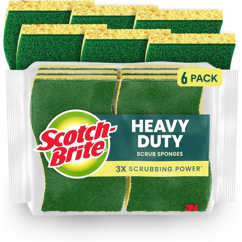 image:imageScotchBrite Heavy Duty Scrub Sponge 12 Kitchen Sponges Designed for Tough Messes in the Kitchen Lasts 3X Longer Best for Cast Iron Skillets Outdoor Grills Flexible Durable amp Strong6 Scrub Sponges Pack of 6