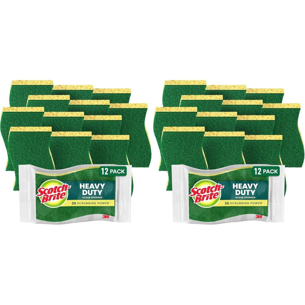 image:imageScotchBrite Heavy Duty Scrub Sponge 12 Kitchen Sponges Designed for Tough Messes in the Kitchen Lasts 3X Longer Best for Cast Iron Skillets Outdoor Grills Flexible Durable amp Strong12 Scrub Sponges Pack of 2