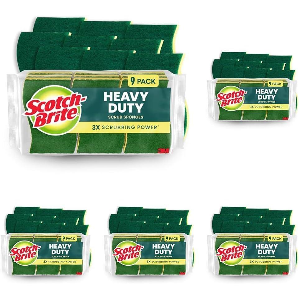 image:imageScotchBrite Heavy Duty Scrub Sponge 9 Kitchen Sponges Designed for Tough Messes in the Kitchen that Last 3X Longer Best for Cast Iron Skillets and Outdoor Grills Flexible Durable and Strong9 Scrub Sponges Pack of 5