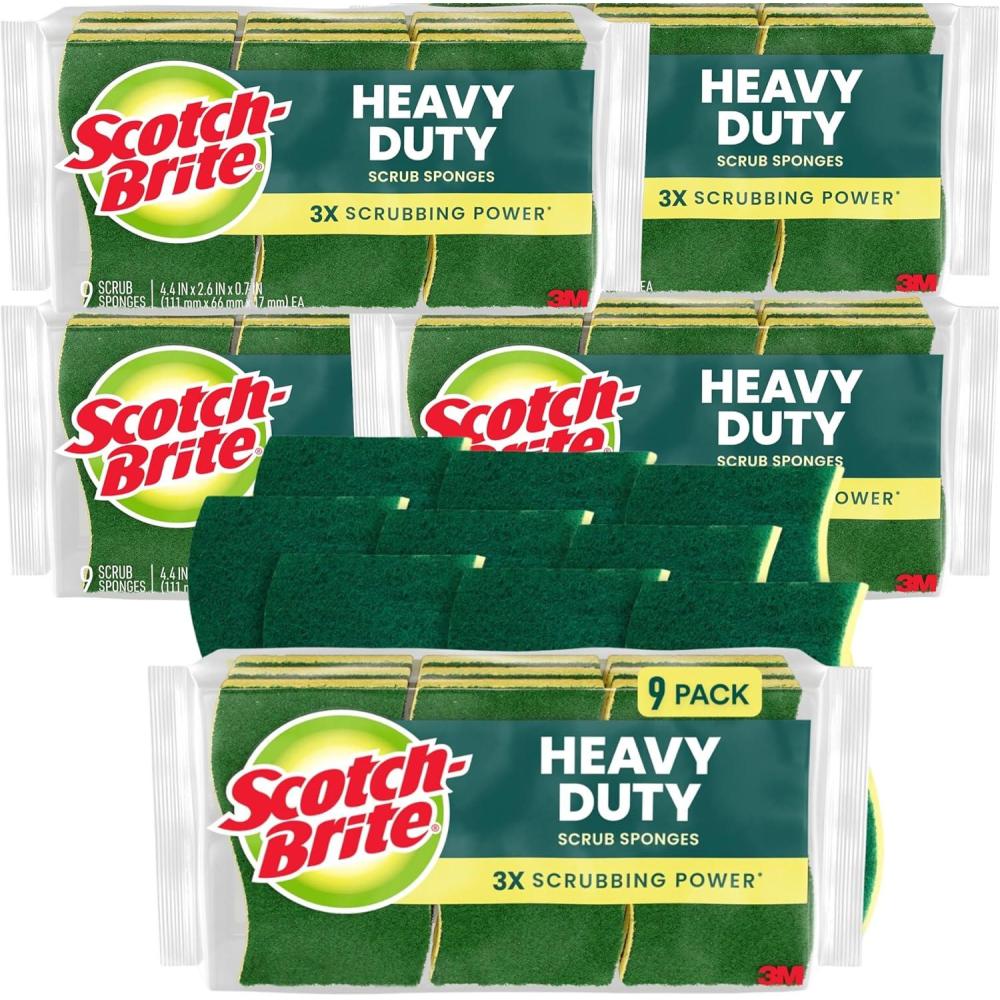 image:imageScotchBrite Heavy Duty Scrub Sponge 9 Kitchen Sponges Designed for Tough Messes in the Kitchen that Last 3X Longer Best for Cast Iron Skillets and Outdoor Grills Flexible Durable and Strong45 Scrub Sponges
