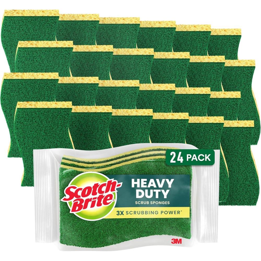 image:imageScotchBrite Heavy Duty Scrub Sponge 9 Kitchen Sponges Designed for Tough Messes in the Kitchen that Last 3X Longer Best for Cast Iron Skillets and Outdoor Grills Flexible Durable and Strong24 Scrub Sponges