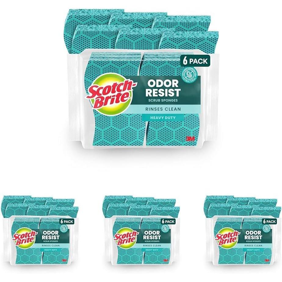 image:imageScotchBrite Odor Resist Heavy Duty Scrub Sponge DishwasherSafe Kitchen sponges for Serious Scrubbing Multipurpose Dish Sponge for StuckOn Messes 6 Scrubbing Sponges6 Scrub Sponges Pack of 4