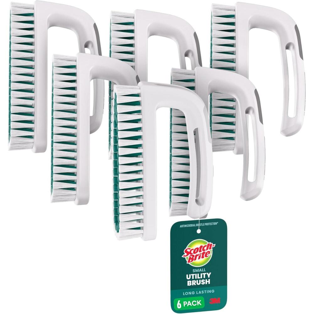 image:imageScotchBrite Small Utility Brush Long Lasting Dish Brush with Handle for Scrubbing Cookware Hands Tile Grout Cutting Boards and Utensils without Scratching Antimicrobial and Rinses CleanHand Nail Brush