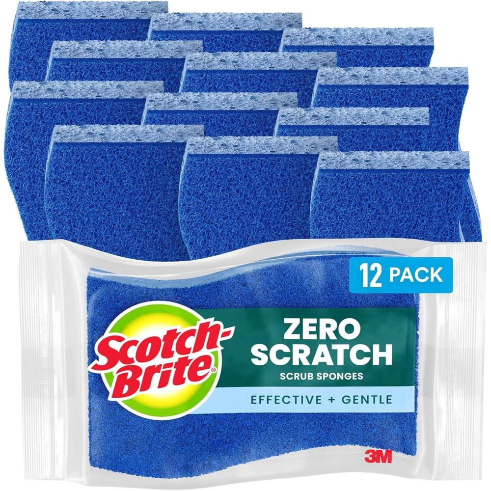 image:imageScotchBrite Zero Scratch Scrub Sponge 12 Kitchen Sponges for Cleaning Around the Home Bathroom amp More Effective Gentle Dish Scrubber Best for Nonstick Pots and Pans Safe on Most Surfaces12 Scrub Sponges