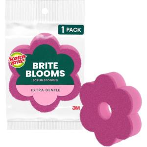 Scotch-Brite Brite Blooms Extra Gentle Scrub Sponge, Dishwasher-Safe Kitchen Sponge for Cleaning Delicate Surfaces, Pink Spring Flower Dish Sponges Made with 100% Recycled Fibers