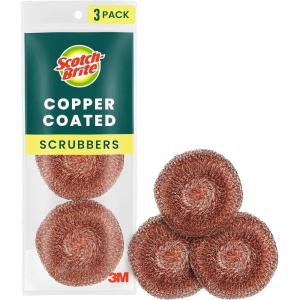 Scotch-Brite Copper Coated Scrubbers, Scouring Pads for Cleaning Tough Baked-On Messes, Metal Scrubbers for Cleaning Dishes, 3 Scrub Pads(Brown)