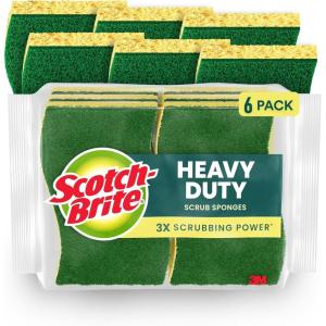 Scotch-Brite Heavy Duty Scrub Sponge, 12 Kitchen Sponges, Designed for Tough Messes in the Kitchen, Lasts 3X Longer*, Best for Cast Iron Skillets, Outdoor Grills, Flexible, Durable & Strong(6 Scrub Sponges (Pack of 6))