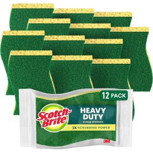Scotch-Brite Heavy Duty Scrub Sponge, 12 Kitchen Sponges, Designed for Tough Messes in the Kitchen, Lasts 3X Longer*, Best for Cast Iron Skillets, Outdoor Grills, Flexible, Durable & Strong(12 Scrub Sponges)