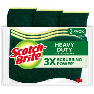 Scotch-Brite Heavy Duty Scrub Sponge, 24 Kitchen Sponges Designed for Tough Messes in the Kitchen that Last 3X Longer*, Best for Cast Iron Skillets and Outdoor Grills, Flexible, Durable, and Strong