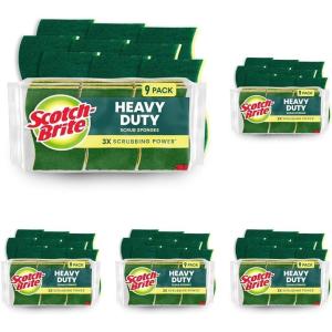 Scotch-Brite Heavy Duty Scrub Sponge, 9 Kitchen Sponges Designed for Tough Messes in the Kitchen that Last 3X Longer*, Best for Cast Iron Skillets and Outdoor Grills, Flexible, Durable, and Strong(9 Scrub Sponges (Pack of 5))
