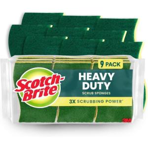 Scotch-Brite Heavy Duty Scrub Sponge, 9 Kitchen Sponges Designed for Tough Messes in the Kitchen that Last 3X Longer*, Best for Cast Iron Skillets and Outdoor Grills, Flexible, Durable, and Strong(9 Scrub Sponges)