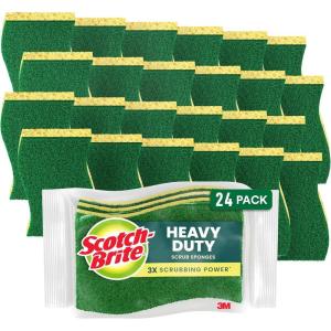 Scotch-Brite Heavy Duty Scrub Sponge, 9 Kitchen Sponges Designed for Tough Messes in the Kitchen that Last 3X Longer*, Best for Cast Iron Skillets and Outdoor Grills, Flexible, Durable, and Strong(24 Scrub Sponges)