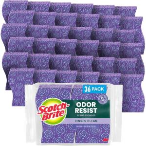 Scotch-Brite Scrub Dots Non-Scratch Scrub Sponge, Rinses Clean, For Washing Dishes and Cleaning Kitchen, 9 Packs of 4 Sponges (36 Total)(36 Scrub Sponges)