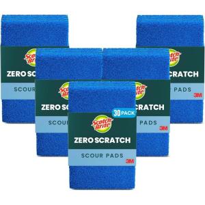 Scotch-Brite Zero Scratch Scouring Pad, Effective + Gentle Dish Scrubber for Household Cleaning, 30 Scrub Pads for Dishes, Nonstick Pots and Pans, Glass, Tubs, Showers, Reusable & Durable