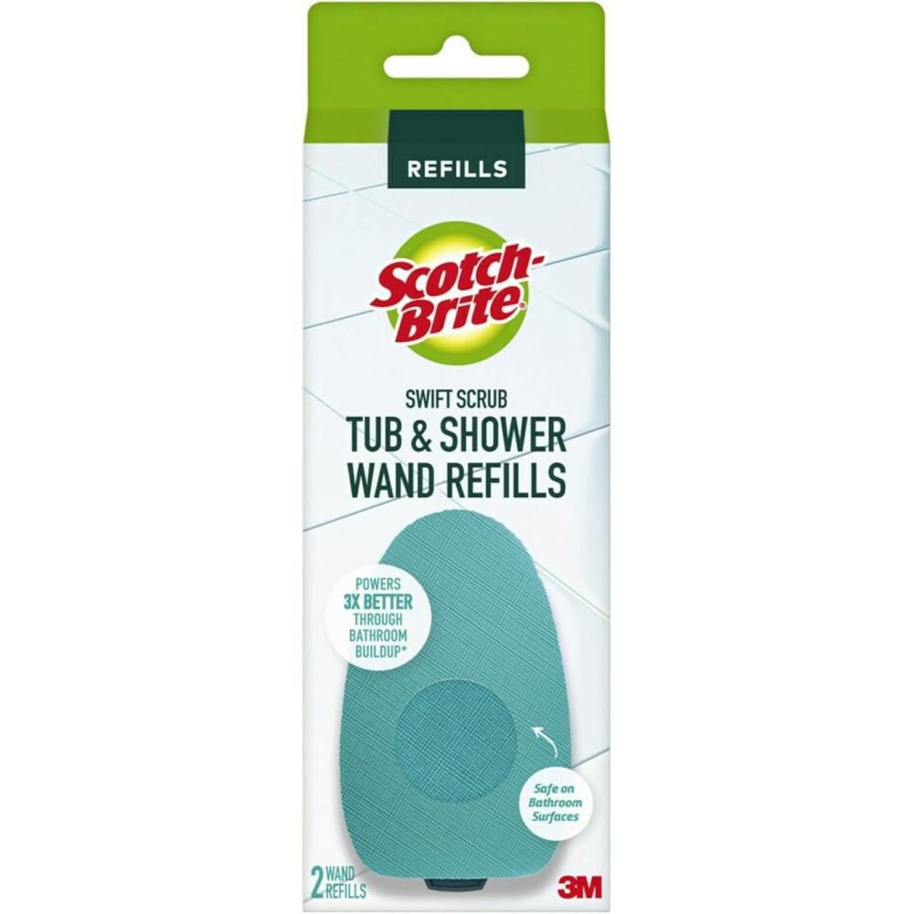 image:imageScotchBrite Swift Scrub Tub amp Shower Wand Refills Ideal for Bathroom Buildup Glass Door Shower and Bath Cleaner Soap Scum Remover 2 Wand Refills2 Wand Replacement Pads
