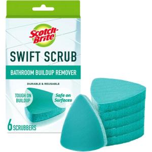 Scotch-Brite Swift Scrub Bath Cleaner Scrubbers, Soap Scum Remover for Cleaning Bathroom, Bathroom Scrubber Pads Safe for Tile, 6 Bathroom Cleaner Scrubbers(6 Swift Scrubs)