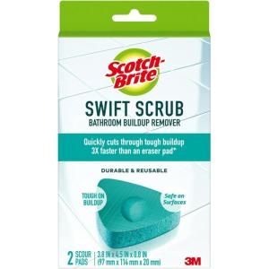 Scotch-Brite Swift Scrub Bath Cleaner Scrubbers, Soap Scum Remover for Cleaning Bathroom, Bathroom Scrubber Pads Safe for Tile, 6 Bathroom Cleaner Scrubbers(2 Swift Scrubs)