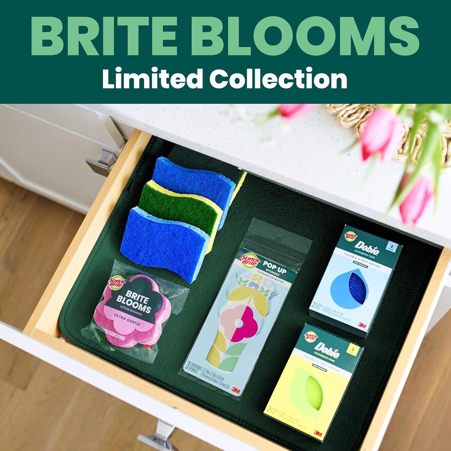 image:imageScotchBrite Brite Blooms Collection 1 Extra Gentle Flower Shaped Kitchen Sponge 3 Pop Up Dish Sponges That Expand with Water and 4 Dobie NonScratch Sponges