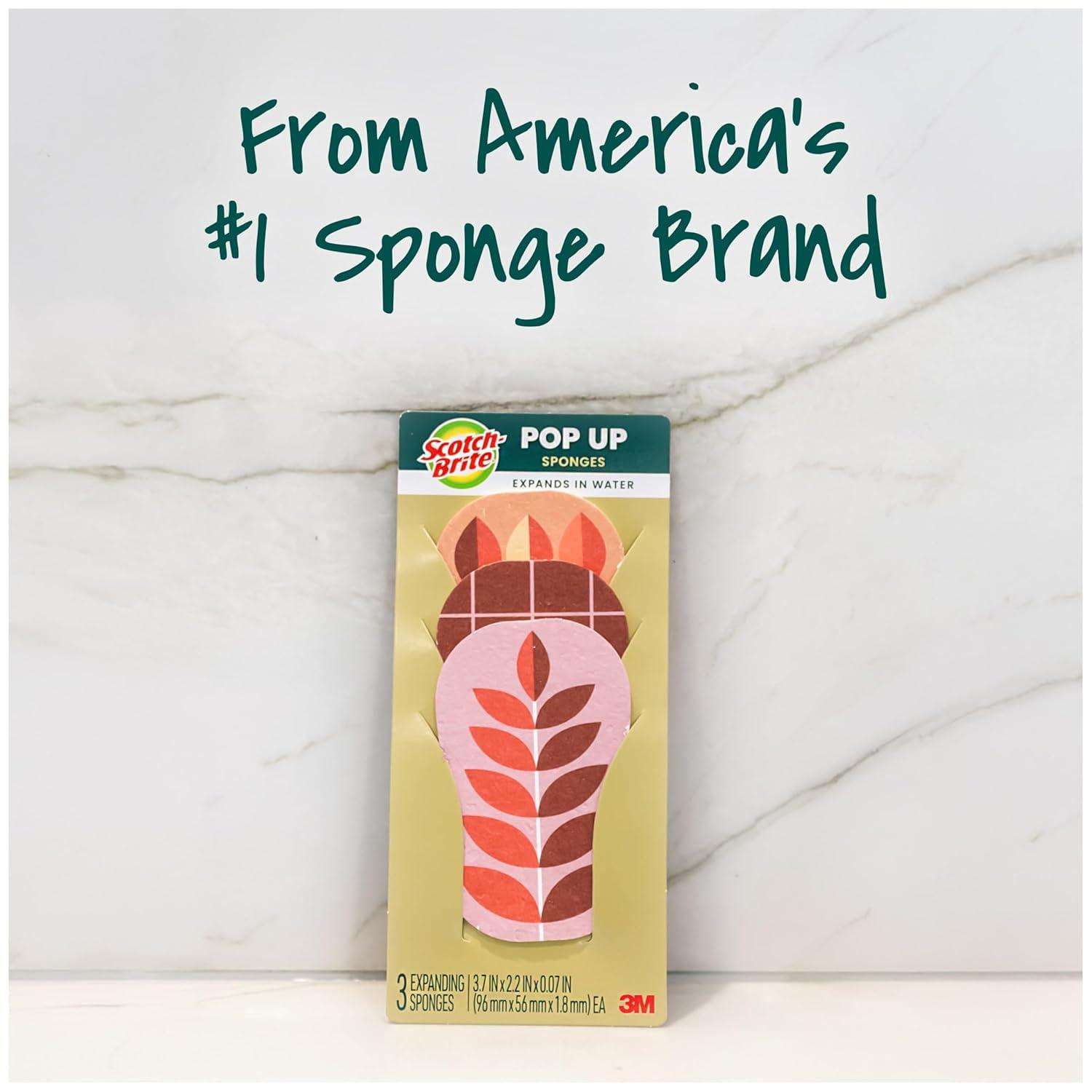 image:imageScotchBrite Harvest Pop Up Kitchen Sponges Unique Compressed Kitchen Sponge for Cleaning Gently Autumn Pattern Dish Sponge That Expands in Water 3 Scrubbing Sponges