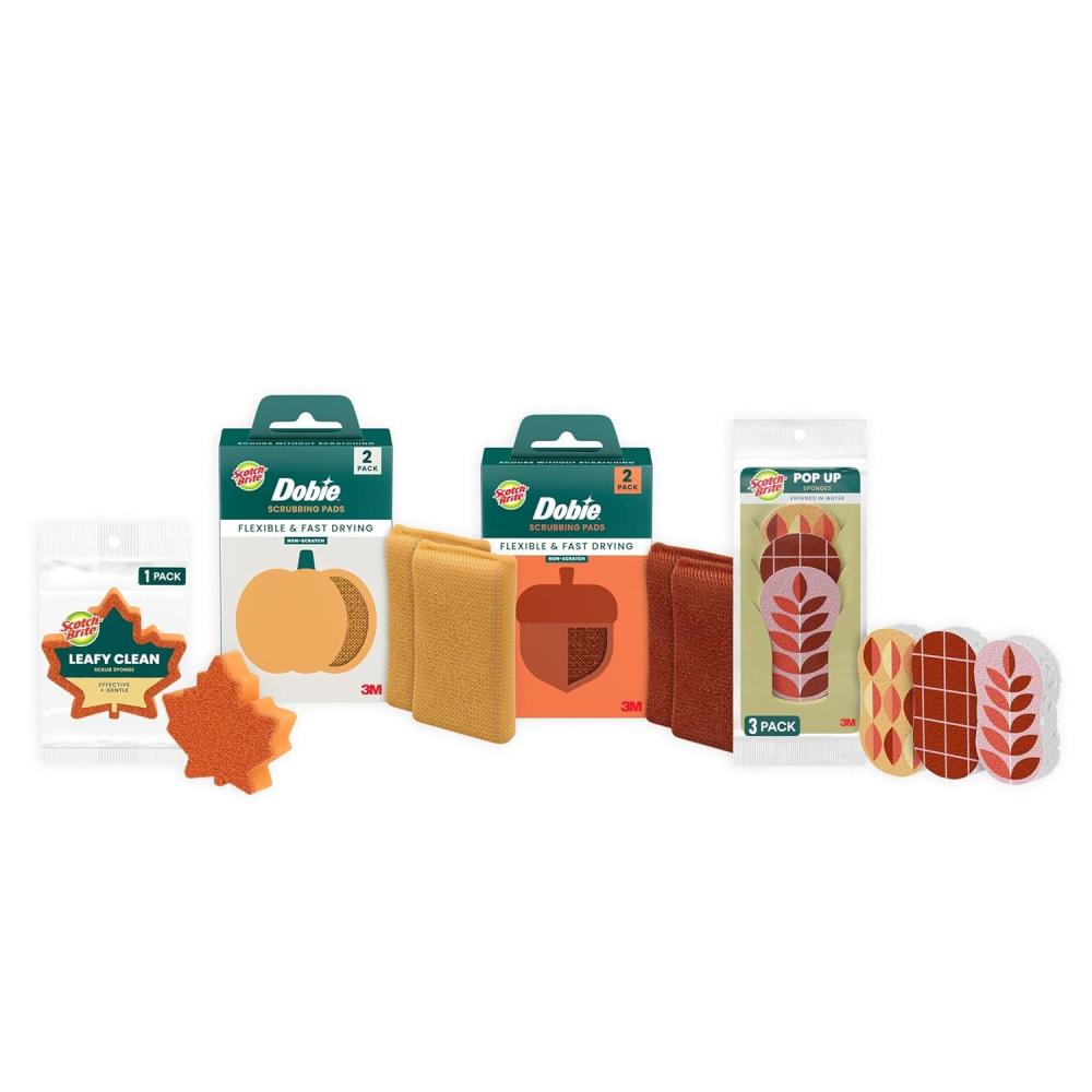 image:imageScotchBrite Brite Harvest Collection 1 Extra Gentle Leafy Clean Kitchen Sponge 3 Pop Up Dish Sponges That Expand with Water and 4 Dobie NonScratch Sponges