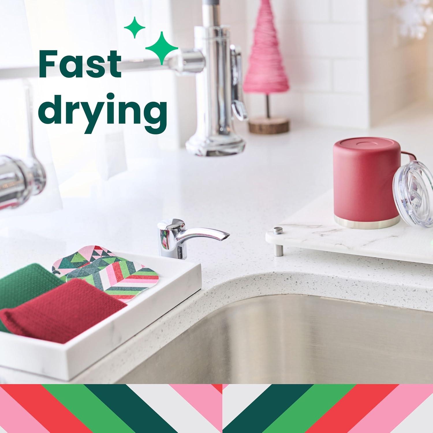 image:imageScotchBrite Dobie Pads Dobie Sponge for All Purpose Cleaning of Kitchen Bathroom and Household Non Scratch Dobie Cleaning Pads Safe for NonStick Cookware 2 Holiday Red Dobie Pads