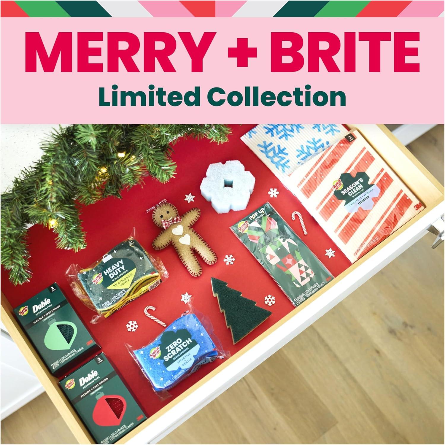 image:imageScotchBrite Merry Brite Holiday Collection 3 PopUp Sponges 1 Heavy Duty Christmas Tree Sponge 2 Scrubbing Pads 1 Snowflake Sponge