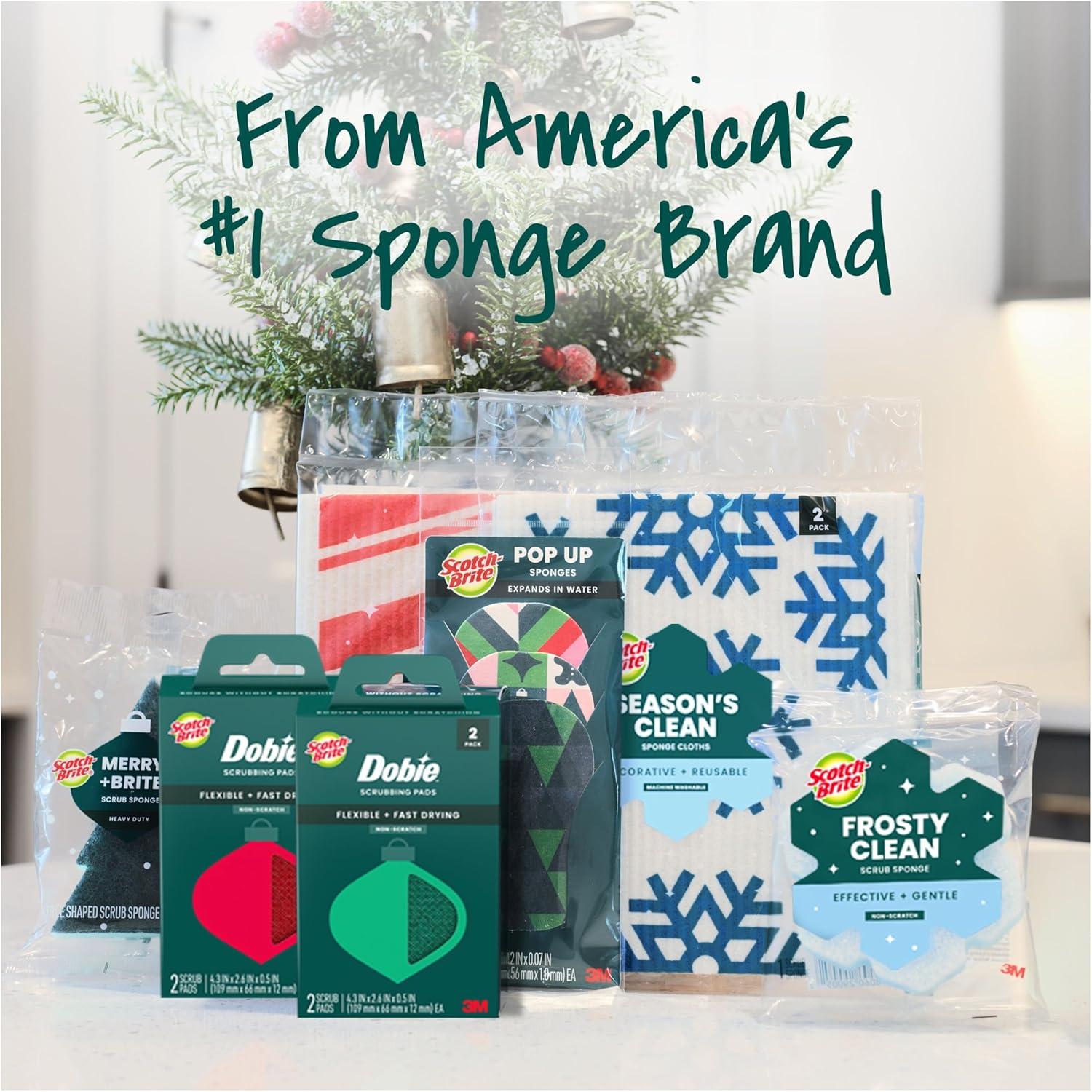 image:imageScotchBrite Merry Brite Holiday Collection 3 PopUp Sponges 1 Heavy Duty Christmas Tree Sponge 2 Scrubbing Pads 1 Snowflake Sponge