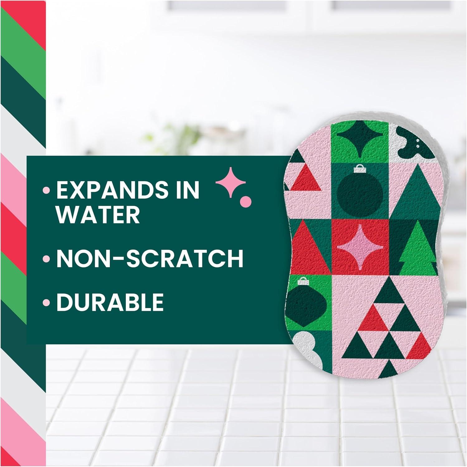 image:imageScotchBrite Merry Brite Holiday Collection 3 PopUp Sponges 1 Heavy Duty Christmas Tree Sponge 2 Scrubbing Pads 1 Snowflake Sponge