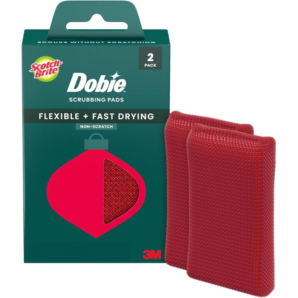 image:imageScotchBrite Dobie Pads Dobie Sponge for All Purpose Cleaning of Kitchen Bathroom and Household Non Scratch Dobie Cleaning Pads Safe for NonStick Cookware 2 Holiday Red Dobie Pads