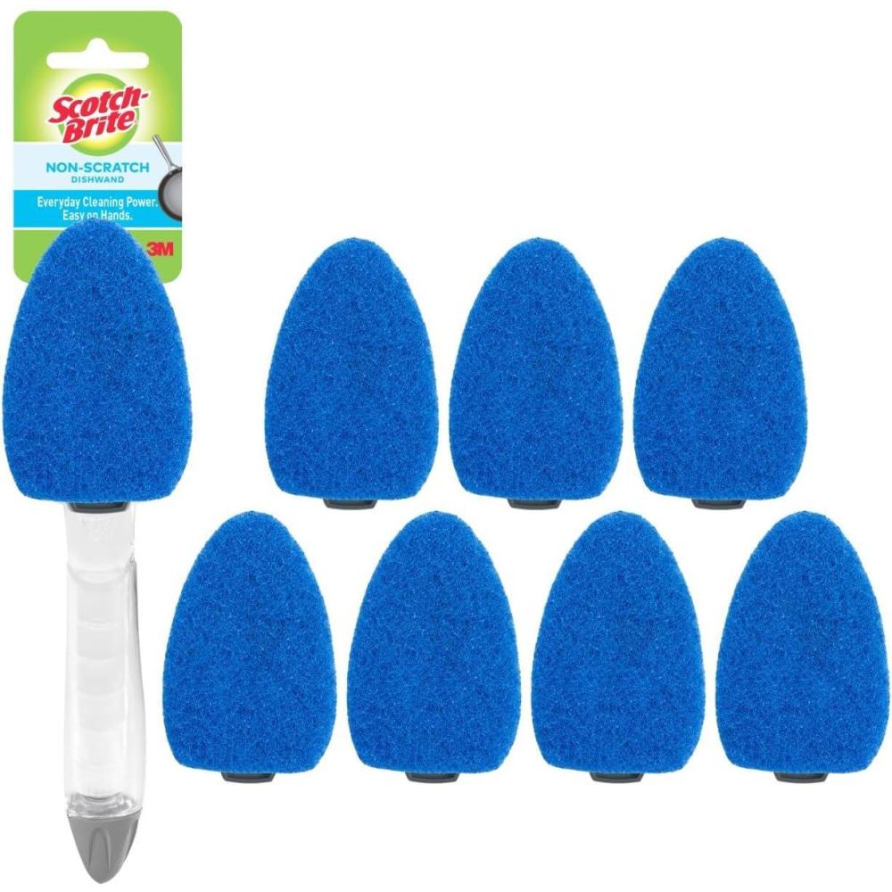 image:imageScotchBrite NonScratch Dishwand Kit 1 Dish Wand amp 7 Sponge Refills Keep Hands Out of the Mess Removes Stuckon Food Best for Nonstick Pots and Pans Glass amp Tubs Fits all Scotch Brite Refills1 Count Pack of 1
