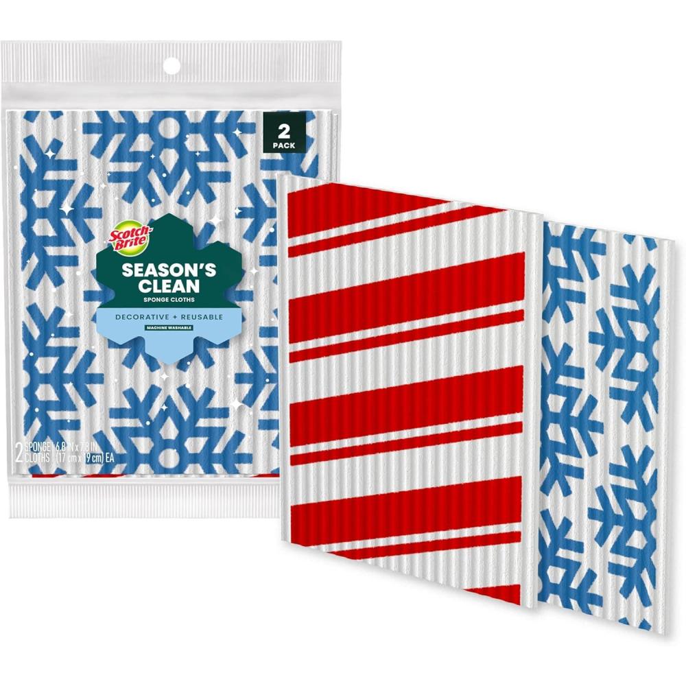 image:imageScotchBrite Seasons Clean Sponge Cloths Reusable Dish Towel That Absorbs Like a Sponge Holiday Patterned Wipes for Nonstick Cookware Tile Countertops Mirrors and Faucets 2 Dish Towels