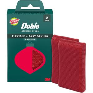 Scotch-Brite Dobie Pads, Dobie Sponge for All Purpose Cleaning of Kitchen, Bathroom, and Household, Non Scratch Dobie Cleaning Pads Safe for Non-Stick Cookware, 2 Holiday Red Dobie Pads