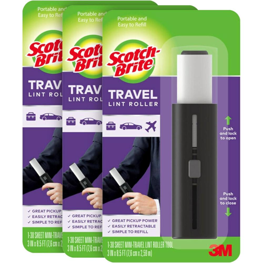 image:imageScotchBrite Mini Travel Lint Roller Works Great On Pet Hair 30 Sheets Pack of 31 Roller Pack of 3