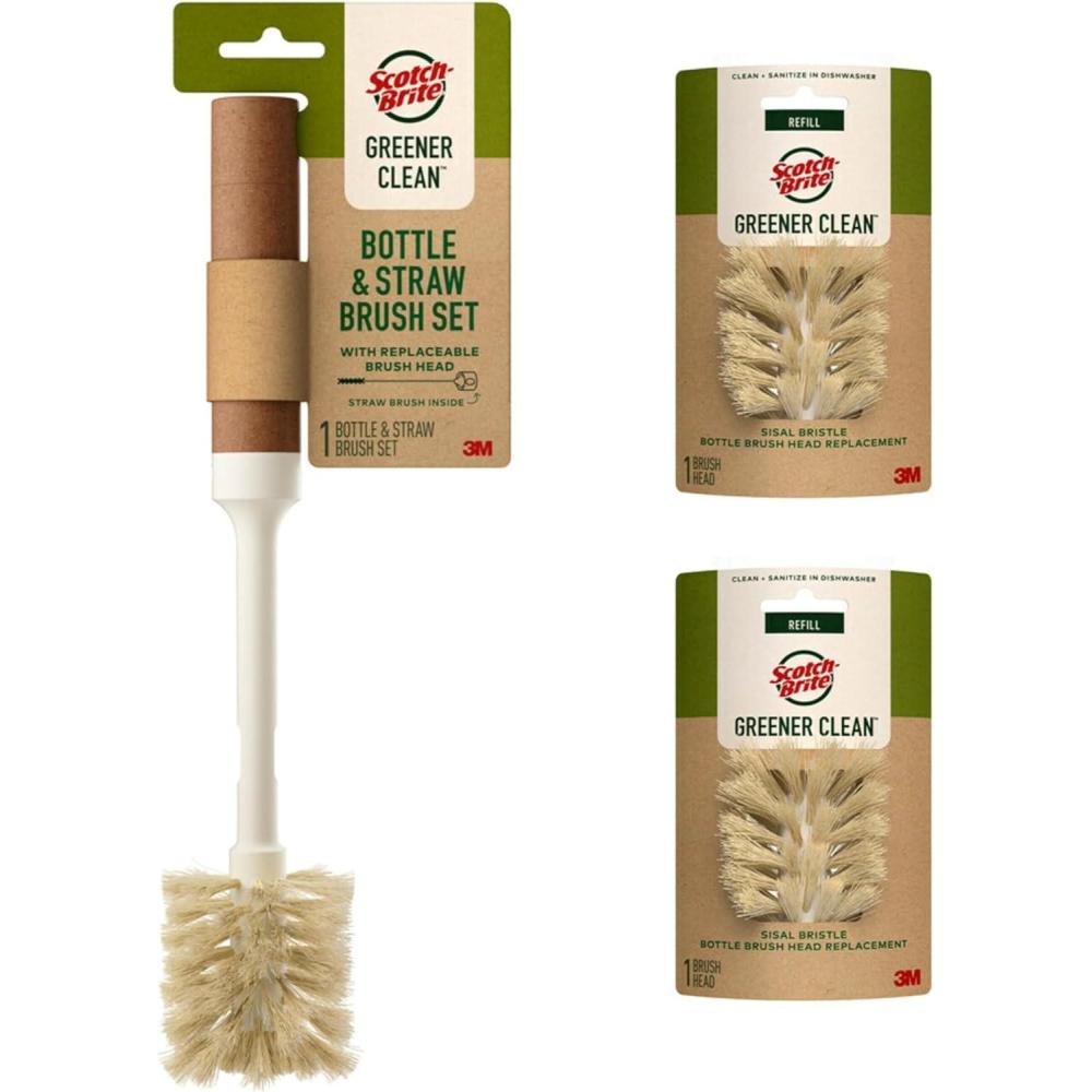 image:imageScotchBrite Greener Clean Bottle amp Straw Brush Set with 2 Replaceable Bottle Brush Heads