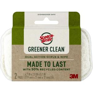 Scotch-Brite® Greener Clean™ Dual Action Scrub & Wipe , 2 each/pack, 6 packs/case(4.7 in. x 2.8 in. x 0.7 in. / 2-pack)