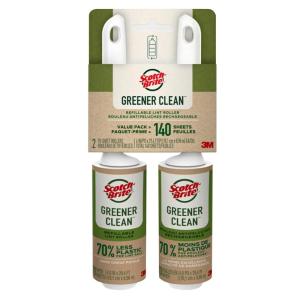 Scotch-Brite Greener Clean Lint Roller Twin Pack, 70 Sheets, Reusable Lint Rollers for Clothes, Furniture, and Pet Hair, Tidy Up Fabrics with a More Sustainable Fuzz Remover