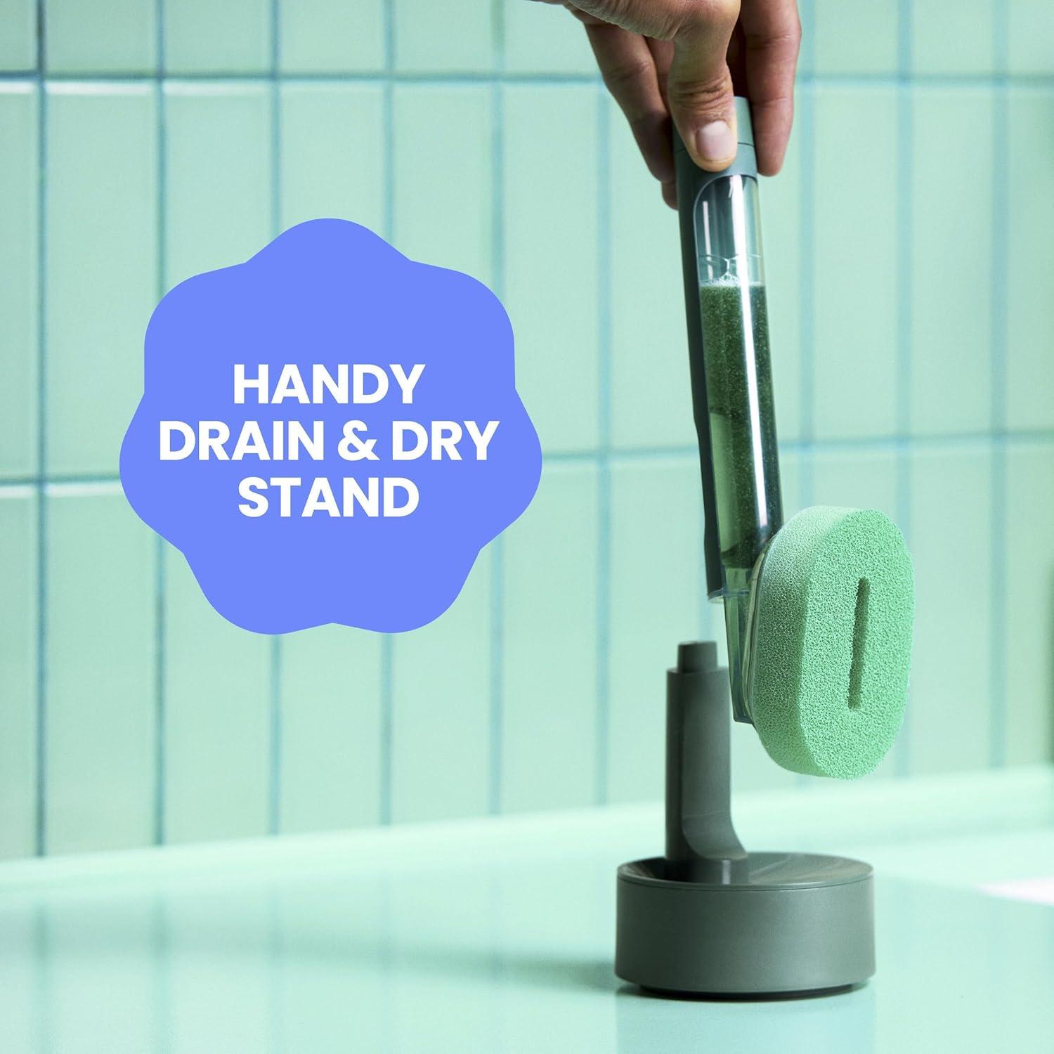 image:imageBrite by ScotchBrite Fillable Dishwand with Drain Dry Stand Household and Kitchen Sponge for Washing Dishes 1 Dish Wand with Soap Dispenser