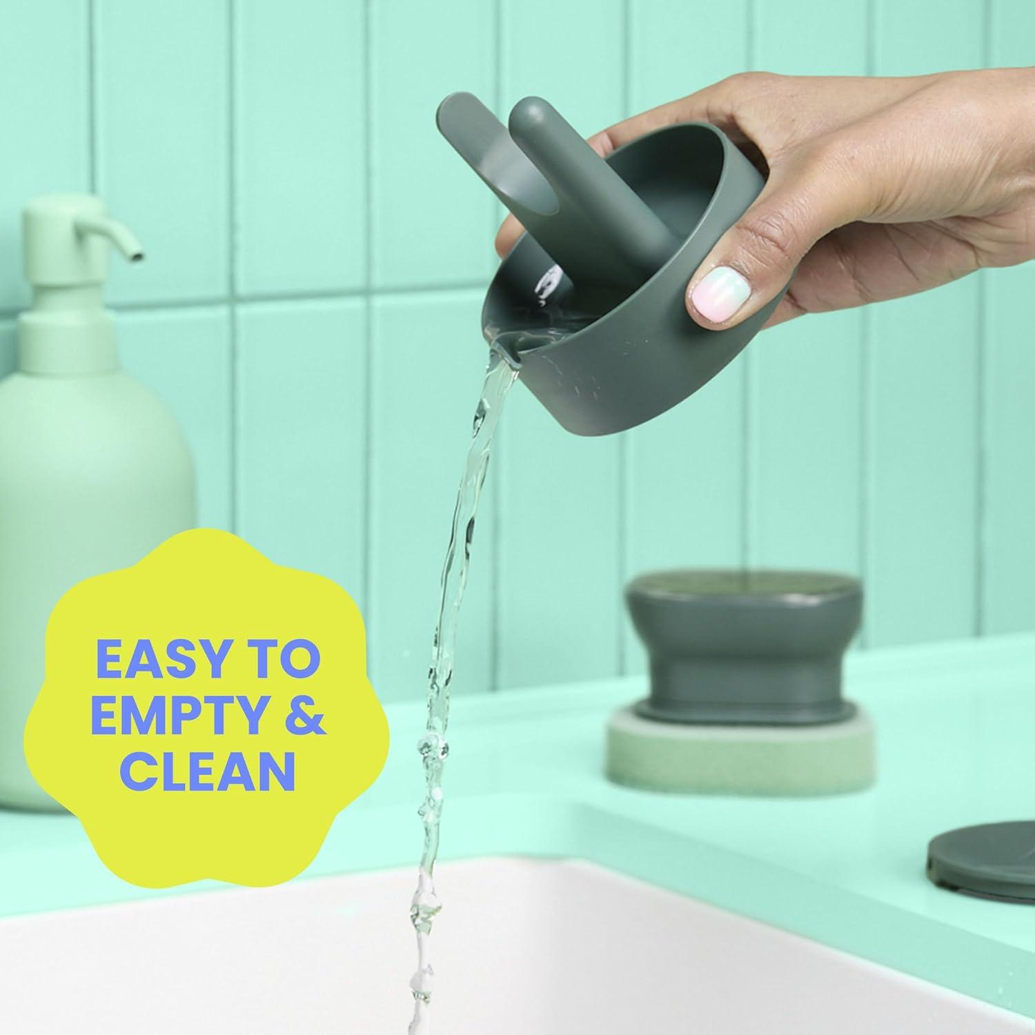 image:imageBrite by ScotchBrite Palm Scrubber with Drain Dry Stand Household and Kitchen Sponge for Washing Dishes with Comfy Grip 1 Scrub Sponge with Soap Dispenser
