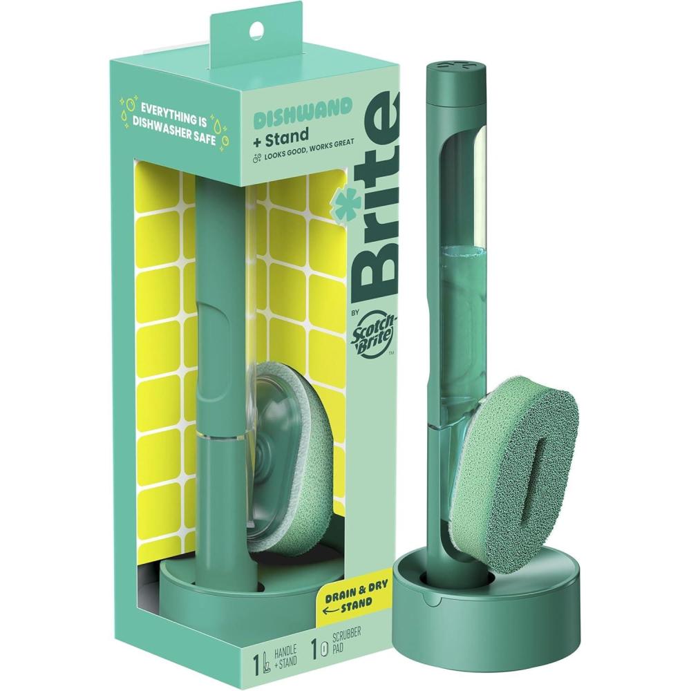 image:imageBrite by ScotchBrite Fillable Dishwand with Drain  Dry Stand Household and Kitchen Sponge for Washing Dishes 1 Dish Wand with Soap Dispenser