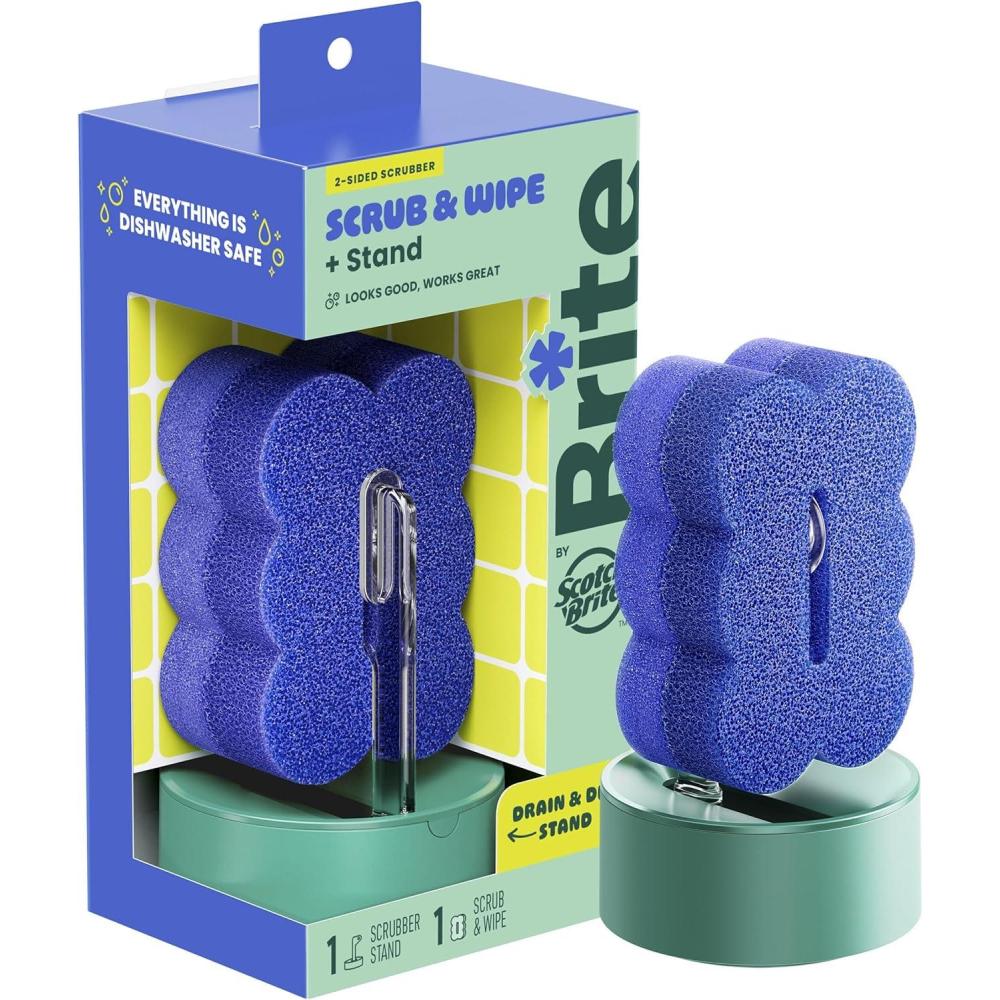 image:imageBrite by ScotchBrite Scrub amp Wipe with Drain Dry Stand Kitchen Sponge for Washing Dishes 1 Scrub Sponge