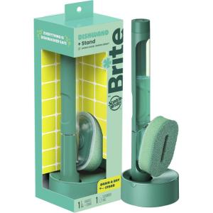 Brite by Scotch-Brite Fillable Dishwand with Drain + Dry Stand, Household and Kitchen Sponge for Washing Dishes, 1 Dish Wand with Soap Dispenser