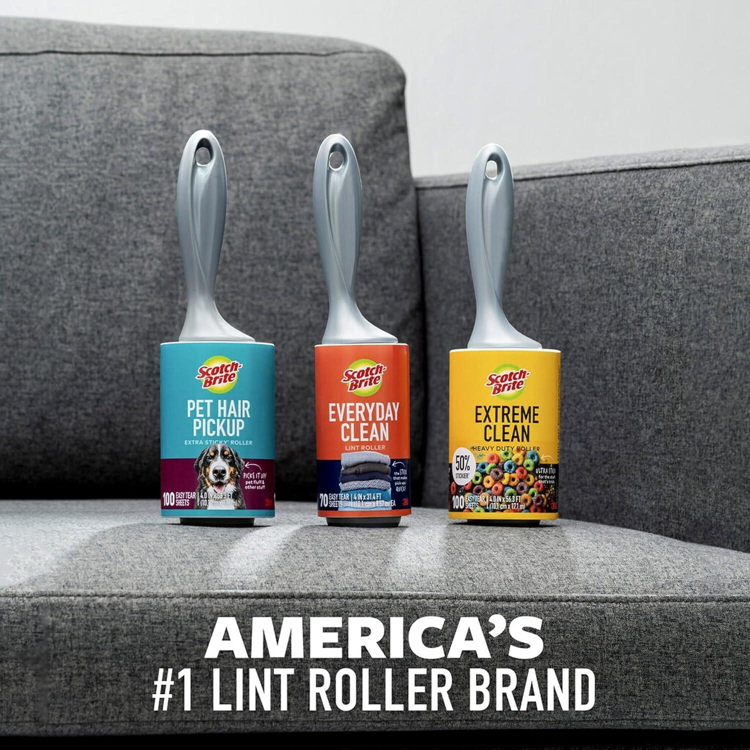 image:imageScotchBrite Everyday Clean Lint Roller Lint Remover for Pet Hair Dark Clothes Furniture and Dusty Surfaces Picks Up Fur amp Fluff in Your Home Car amp Office 5 Pack 475 Adhesive Sheets TotalRoller