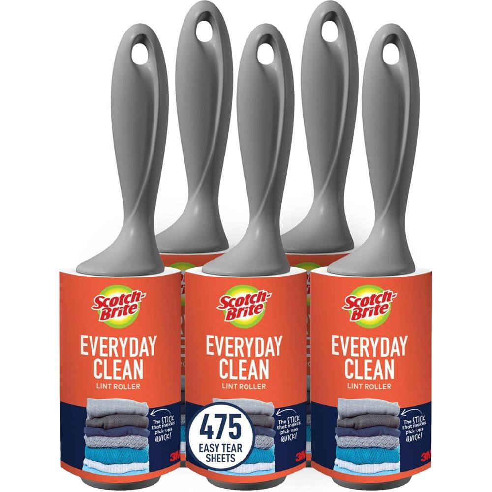 image:imageScotchBrite Everyday Clean Lint Roller Lint Remover for Pet Hair Dark Clothes Furniture and Dusty Surfaces Picks Up Fur amp Fluff in Your Home Car amp Office 5 Pack 475 Adhesive Sheets Total5 Rollers
