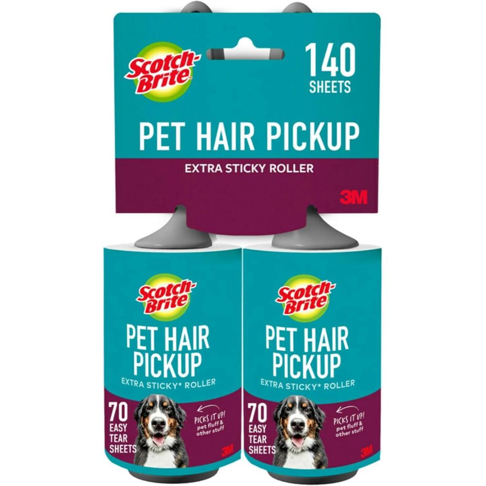 image:imageScotchBrite Pet Hair Pickup Extra Sticky Lint Roller Designed for Removing Fur Fluff on Couches Clothes Dog and Cat Beds amp More 1 Pack 70 EasyTear Adhesive Sheets Total2 Rollers 140 Sheets
