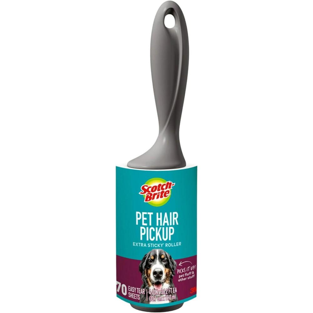 image:imageScotchBrite Pet Hair Pickup Extra Sticky Lint Roller Designed for Removing Fur Fluff on Couches Clothes Dog and Cat Beds amp More 1 Pack 70 EasyTear Adhesive Sheets Total1 Roller 70 Sheets