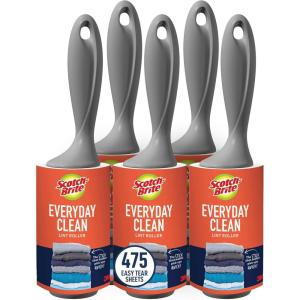 Scotch-Brite Everyday Clean Lint Roller, Lint Remover for Pet Hair, Dark Clothes, Furniture, and Dusty Surfaces, Picks Up Fur & Fluff in Your Home, Car, & Office, 5 Pack, 475 Adhesive Sheets Total(5 Rollers)