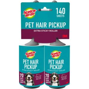 Scotch-Brite Pet Hair Pickup Extra Sticky Lint Roller, Designed for Removing Fur + Fluff on Couches, Clothes, Dog and Cat Beds, & More, 1 Pack, 70 Easy-Tear Adhesive Sheets Total(2 Rollers  140 Sheets)