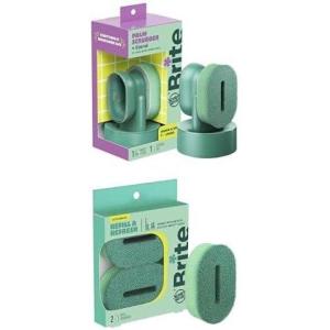 Brite by Scotch-Brite Palm Scrubber with Drain + Dry Stand, + Refill Scrubbers, 2 Pack